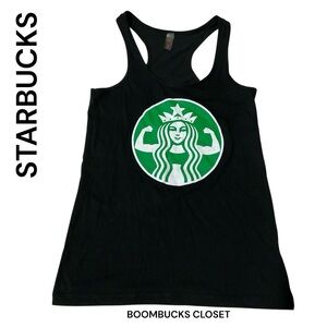 Starbucks Print Black and Green Logo Muscle Tank Top